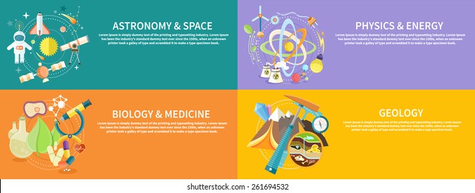 Soil Layers with dinosaur fossil. Space and astronomy. Physics energy. Laboratory workspace and workplace concept. Chemistry, physics, biology. Concept flat design cartoon style on stylish background
