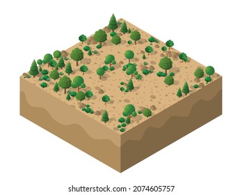 Soil layers geological and underground beneath nature landscape isometric slice