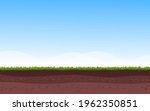 Soil layers with green grass and high blue sky. Fertile land background ecology concept vector illustration