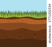 soil layers with green grass on top. The stratum of organic, minerals, sand, clay, silt, parent rock and unweathered parent material, layers of ground