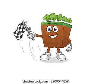 the soil layers hold finish flag. cartoon mascot vector