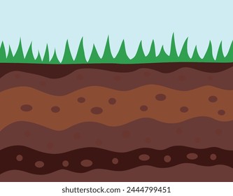 Ilustración de capas de suelo, horizonte de textura de tierra, tierra subterránea y subsuelo. Diseño de Vector, estilo plano 