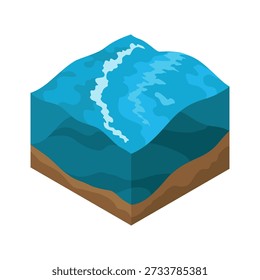 Soil layers of ocean, sea vector isometric element. Platform of texture of soil. Game design ground 3d isometric tile. Nature landscape in 3d style interface
