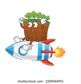 las capas de suelo montan un vector de mascota de caricatura de cohetes