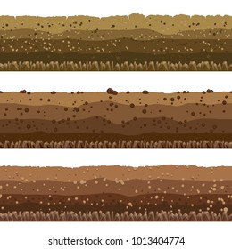 Soil layers. Seamless underground earth surface, dirts layers or layered clay with rocks vector illustration