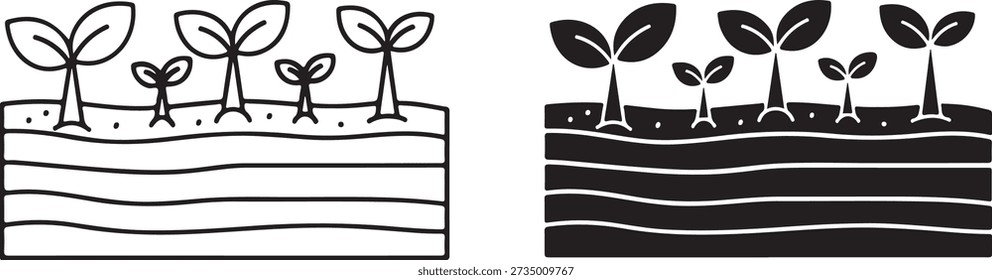 soil layers with sprouting plant icon growth in healthy soil versus polluted soil isolated on white background, illustration