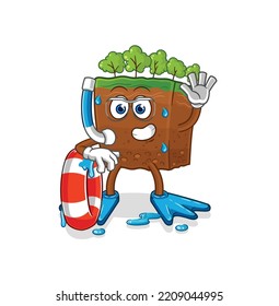 the soil layers swimmer with buoy mascot. cartoon vector