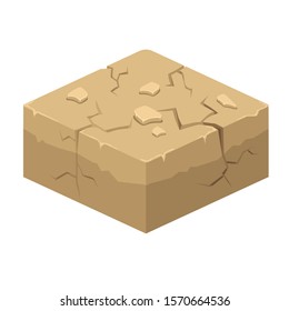 Soil layers vector isometric element. Platform of texture of soil. Game design ground 3d isometric tile. Nature landscape in 3d style interface. Sand, desert, dry soil. Vector image.