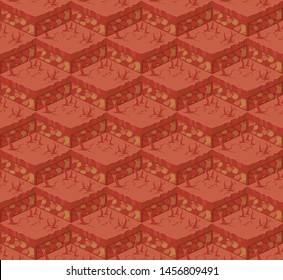 Soil layers vector isometric pattern. Platforms of different textures of soil. Game design ground tiles background. Nature landscape in isometric 3d style. Red clay ground. Vector image pattern