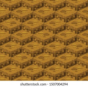 Soil layers vector isometric pattern. Platforms of different textures of soil. Game design ground tiles background. Nature landscape in isometric 3d. Brown ground, garden soil. Vector image pattern