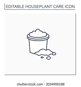 Icono de línea de suelo. Suelo en una olla. Necesario para plantar plantas. Rico en minerales. Concepto de cuidado de plantas domésticas.Ilustración vectorial aislada.Accidente cerebral editable