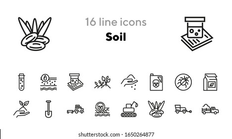 Soil line icon set. Pesticide, chemical, seeding. Farm concept. Can be used for topics like gardening, cultivation, agriculture,