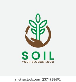 soil logo icon design inspiration with leaf and hand vector illustration