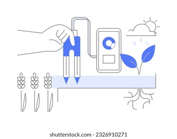 Ilustración vectorial del sensor de humedad del suelo abstracto. Uso de sensores automáticos de humedad del suelo para jardineros, equipamiento agrícola moderno, metáfora abstracta de dispositivos de riego inteligentes.