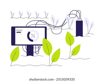Sensor de umidade do solo conceito abstrato ilustração vetorial. Detecção de umidade do solo usando sensor, estudo de ecologia, gestão sustentável da água, metáfora abstrata de tecnologia doméstica inteligente.