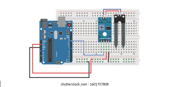 soil moisture sensor arduino interfacing top view illustration