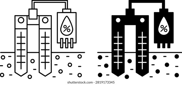 Soil Moisture Sensor Icons. Line and Glyph Vector Illustrations. Electronic Device for Measuring Soil Water. Agrotechnology and Smart Farming Concept