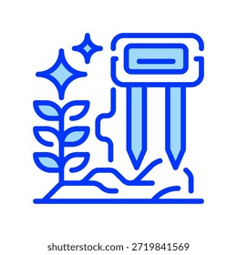 Icono de línea del sensor de humedad del suelo, símbolo de contorno para la medición de la humedad, planificación de riego, análisis del suelo, gestión del agua y salud de la planta. Icono de signo de Vector.