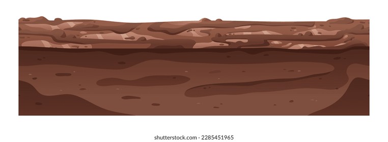 Soil, mud, underground layer cross-section. Fertile moisturized ground, dirt, seamless horizontal texture. Loam dirty earth. Geological flat graphic vector illustration isolated on white background