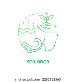 Soil odor green gradient concept icon. Smells sweet and earthy. Farming. Healthy ground indicator abstract idea thin line illustration. Isolated outline drawing. Myriad Pro-Bold font used