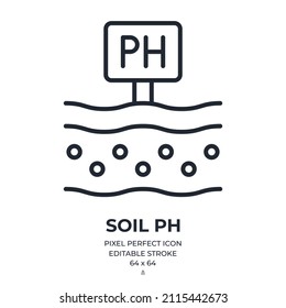 Soil PH editable stroke outline icon isolated on white background flat vector illustration. Pixel perfect. 64 x 64.