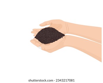 Soil for planting plants in the hands of a woman.