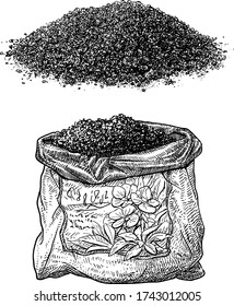 Soil And Plastic Bag Illustration, Drawing, Engraving, Ink, Line Art, Vector