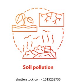 Soil Pollution Concept Icon. Land Waste Contamination Idea Thin Line Illustration In Red. Inefficient Use Of Natural Resources. Landfills And Garbage Dumps Problem. Vector Isolated Outline Drawing