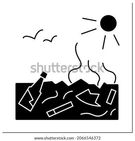 Soil pollution glyph icon. Buried toxic plastic contaminating groun. Land degradation, responsible resources usage and garbage dumps problem. Filled flat sign. Isolated silhouette vector illustration