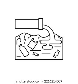Soil pollution icon. Burried toxic plastic contaminating ground line pictogram. Concept of land degradation. vector illustration