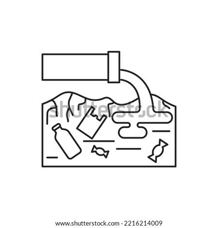 Soil pollution icon. Burried toxic plastic contaminating ground line pictogram. Concept of land degradation. vector illustration
