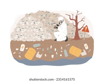 Soil pollution isolated concept vector illustration. Land degradation, groundwater pollution, soil contamination, agricultural chemical products, toxic pollutant analysis vector concept.