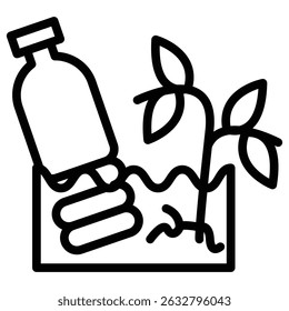 Soil pollution line icon Black and white outline vector