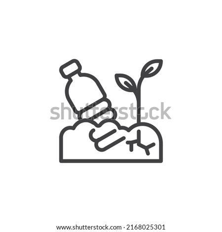 Soil pollution line icon. linear style sign for mobile concept and web design. Soil plant and plastic bottle outline vector icon. Symbol, logo illustration. Vector graphics