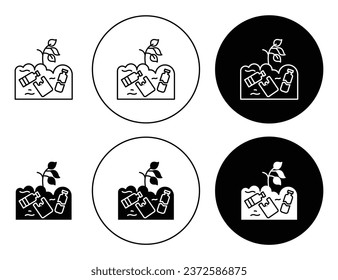 Soil pollution line icon set. desertification vector symbol. plastic bottle pollution sign in black filled and outlined style.