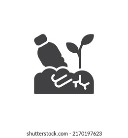 Soil pollution vector icon. filled flat sign for mobile concept and web design. Soil plant and plastic bottle glyph icon. Symbol, logo illustration. Vector graphics