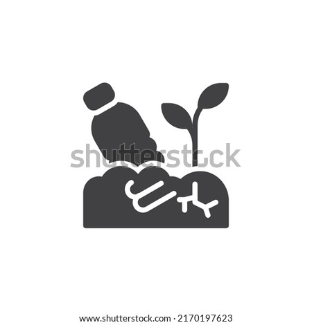 Soil pollution vector icon. filled flat sign for mobile concept and web design. Soil plant and plastic bottle glyph icon. Symbol, logo illustration. Vector graphics
