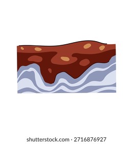 Perfil do solo revelando diferentes camadas subterrâneas com texturas e cores distintas, ilustrando a estrutura complexa dos ecossistemas de superfície e subsuperfície da Terra