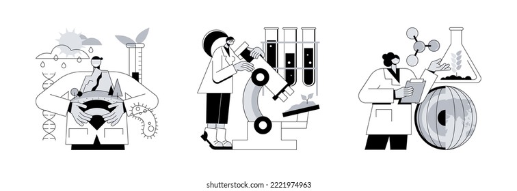 Soil properties abstract concept vector illustration set. Soil science, agricultural analysis and chemical laboratory service, land management, natural resource study and testing abstract metaphor.