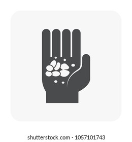 Soil sampling in hand vector icon. Natural organic material from ground, earth, land and field to analysis quality, moisture by cultivator, farmer. Concept for compost, agriculture, farm and garden.
