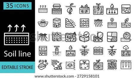 Soil Science Icons: Layers, Nutrients, Water, Growth, Testing for Agriculture