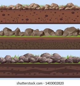 Soil Seamless layers ground layer. Stones and grass on dirts. Vector