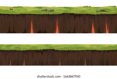 Soil Seamless layers ground layer. Stones and grass on dirts. Vector