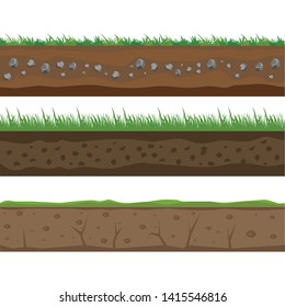 Soil seamless layers. Layer of soil with grass and stones. The texture of the cut soil.