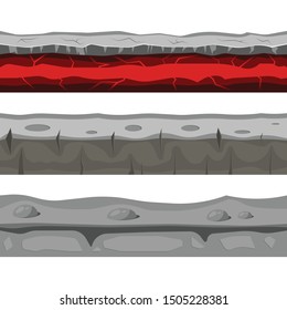 Soil seamless layers. Layer of soil with grass and stones. The texture of the cut soil. Vector graphics.