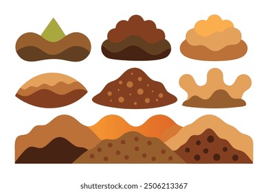 Soil, showcasing its rich texture and earthy tones, suitable for various design projects Vector illustration set on white background.