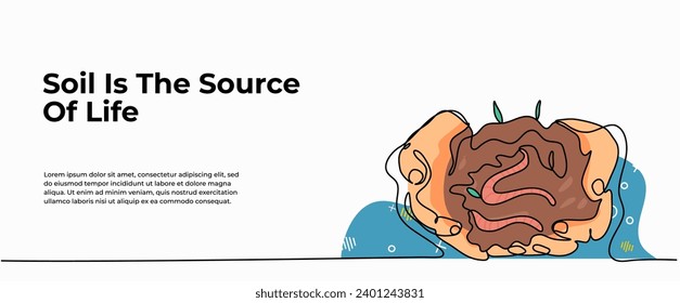 Soil Is The Source Of Life illustration. Modern flat in continuous line style.