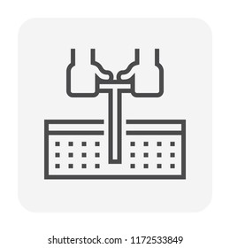 Soil stability failure vector icon. Cross section of earth, underground, land. Include artificial finite slope crack. Problem in geotechnical engineering to analysis, slide protection. 64x64 pixel.
