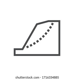 Soil stability failure vector icon. Cross section of layer, earth, underground or land. Include artificial finite slope and crack. Problem in geotechnical engineering to analysis and slide protection.