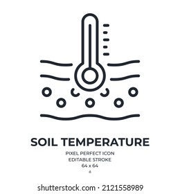 Soil Temperature Editable Stroke Outline Icon Isolated On White Background Flat Vector Illustration. Pixel Perfect. 64 X 64.